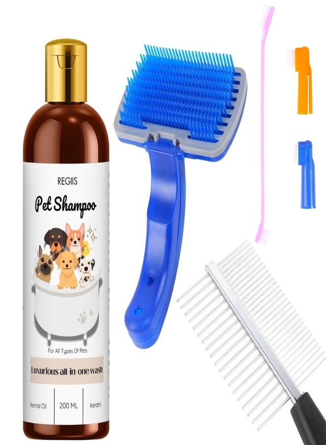 مجموعة شامبو وعناية بالحيوانات الأليفة من ريجيس مع مجموعة فرشاة، 200 مل غسول فاخر شامل للكلاب والقطط، يتضمن أمشاط وأدوات تنظيف (عبوة من 4 قطع) - Image 1